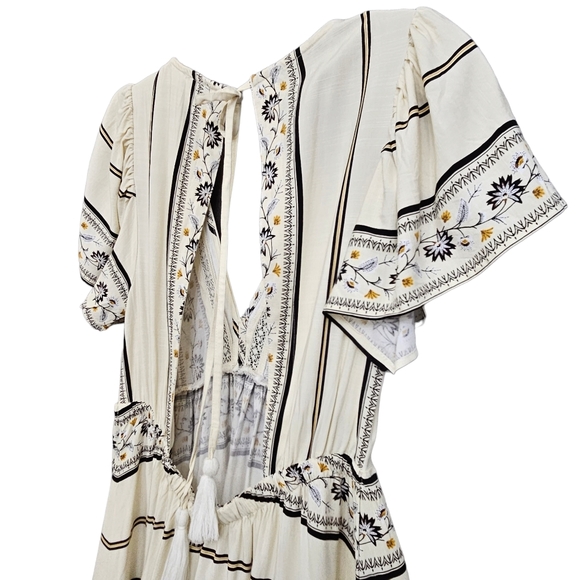 Nwt LOFT Creme/Black/Gold Floral Cap Sleeve V Neckline Resort Wear - Picture 8 of 17